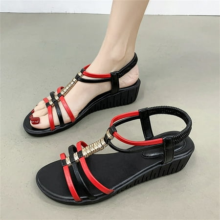 

Uheoun Womens Sandals Clearance Sale! Strappy Buckle Ankle T-strap Sandals Comfortable Open Toe Breathable Flat Sandals for Women