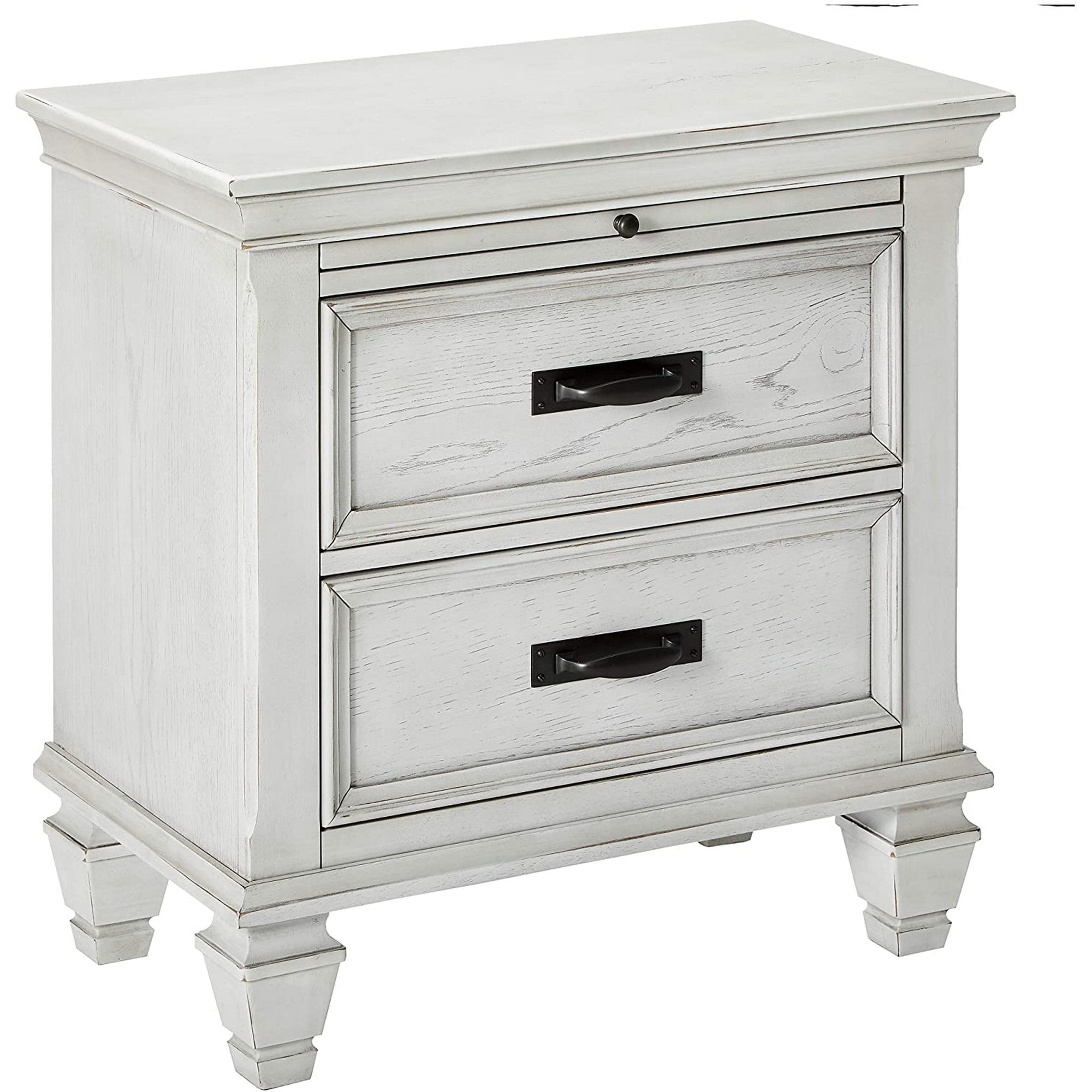 white nightstand with pull out shelf