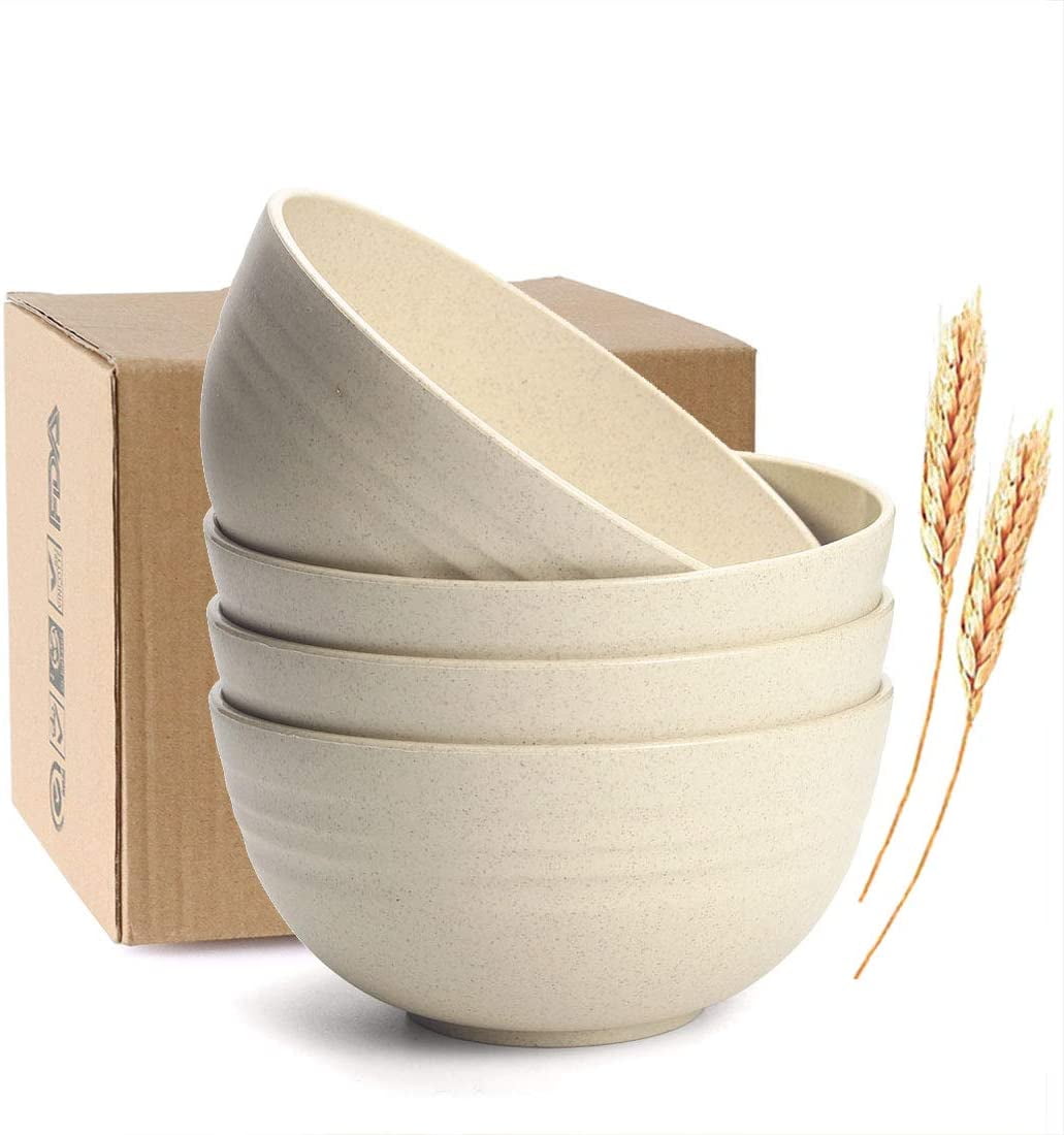 Rice,Sets 4 Unbreakable Cereal Bowls 24 OZ Wheat Straw Fiber Lightweight Bowl 