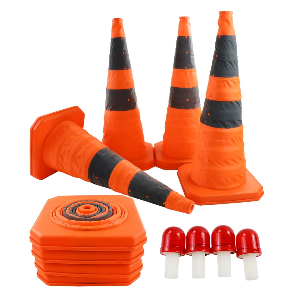 25 Collapsible 28" Reflective Pop Up Safety Extendable Traffic Cones w LED Light 