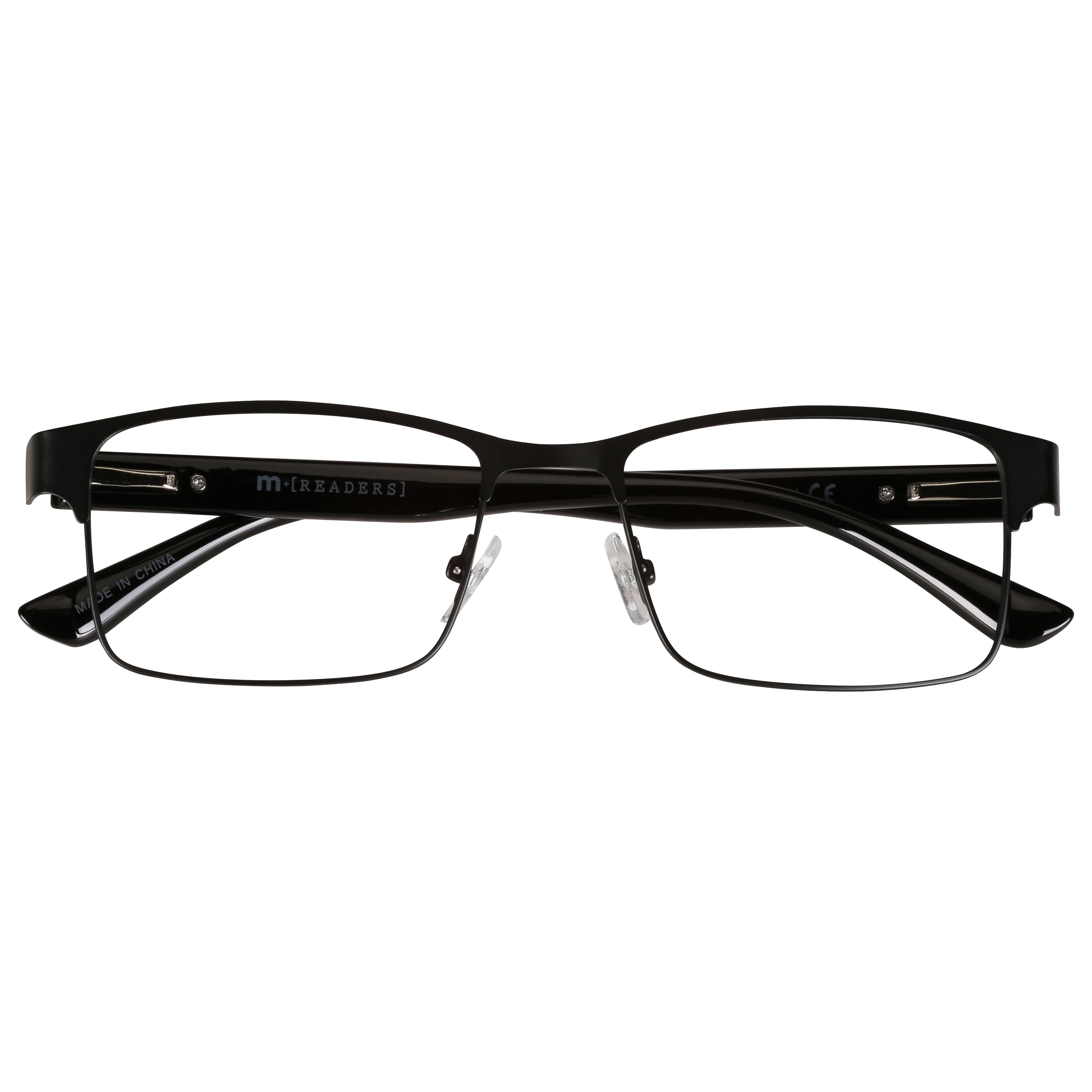 (2 pack) M+ Mens Rectangular Flat Metal Reading Glasses 3.25 Ash in Classic Matte Black