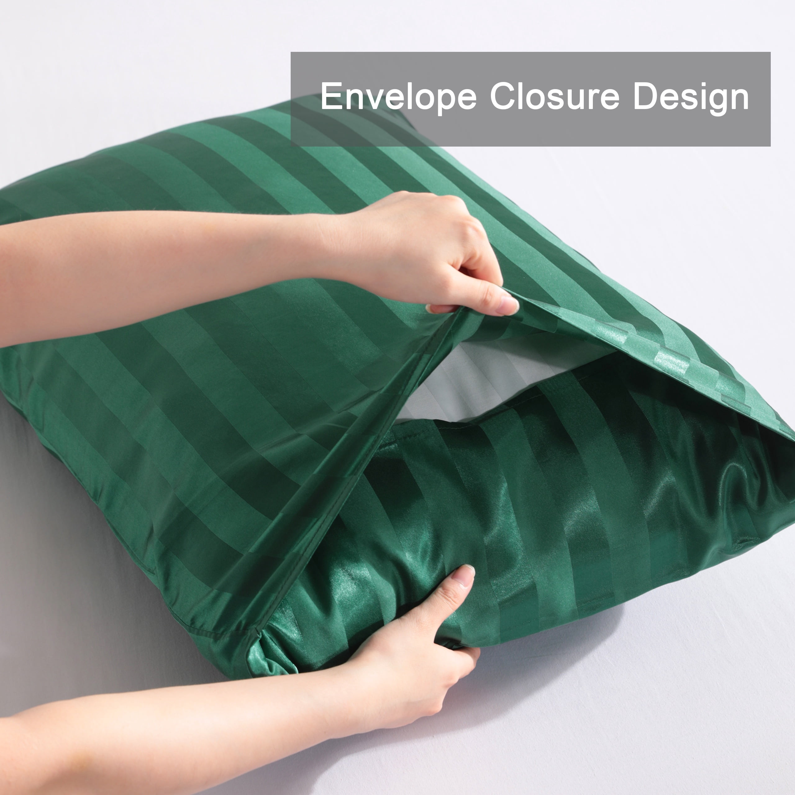 3 Pieces Silky Smooth Stripe Satin Duvet Cover Set, Luxury Duvet Cover Bedding Set, 1 Duvet Cover + 2 Pillow Cases (No Comforter), King, Dark Green