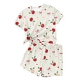 thumbnail image 5 of Girls Cherry Print 2 Piece Outfit Short Sleeve Bow Shorts Set Polyester Spandex Soft Stretchy Clothes Multicolor 3-15 Years Summer Casual,Size 7-8T, 5 of 8