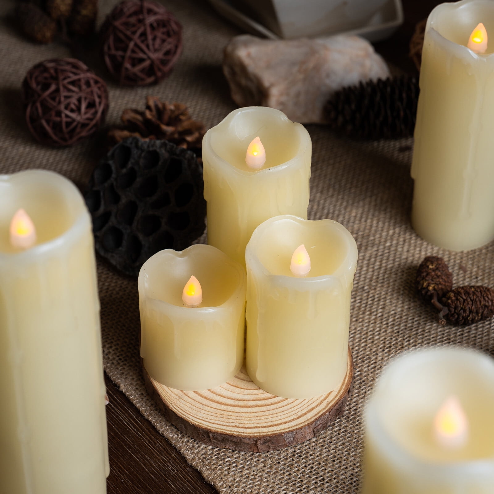 Halloween 6pcs Timer Flickering Flameless 2"-9" LED Pillar Candles Realistic