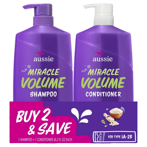 Aussie Miracle Volume Shampoo and Conditioner Dual Pack Hair Set, All Hair Types, 26.2 fl oz