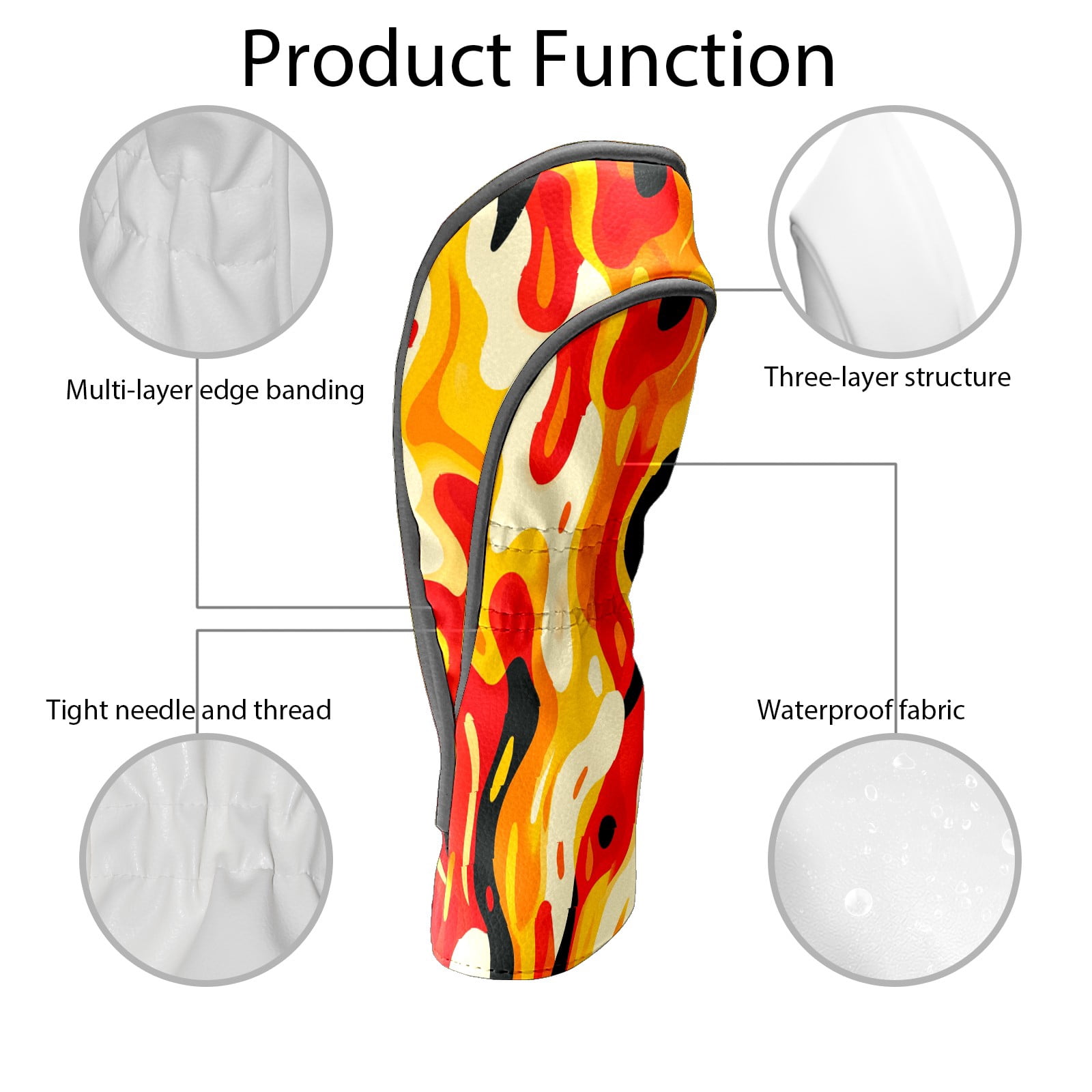 Golf Club Covers PU Leather Waterproof Head Covers for Fairway Woods Hybrids Abstract Pattern