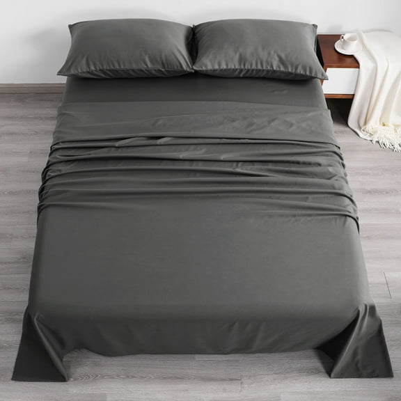 Flxxie 1800 Thread Count Microfiber Sheet Set, Super Soft Bed Sheets, Dark Gray, King, 4 Piece
