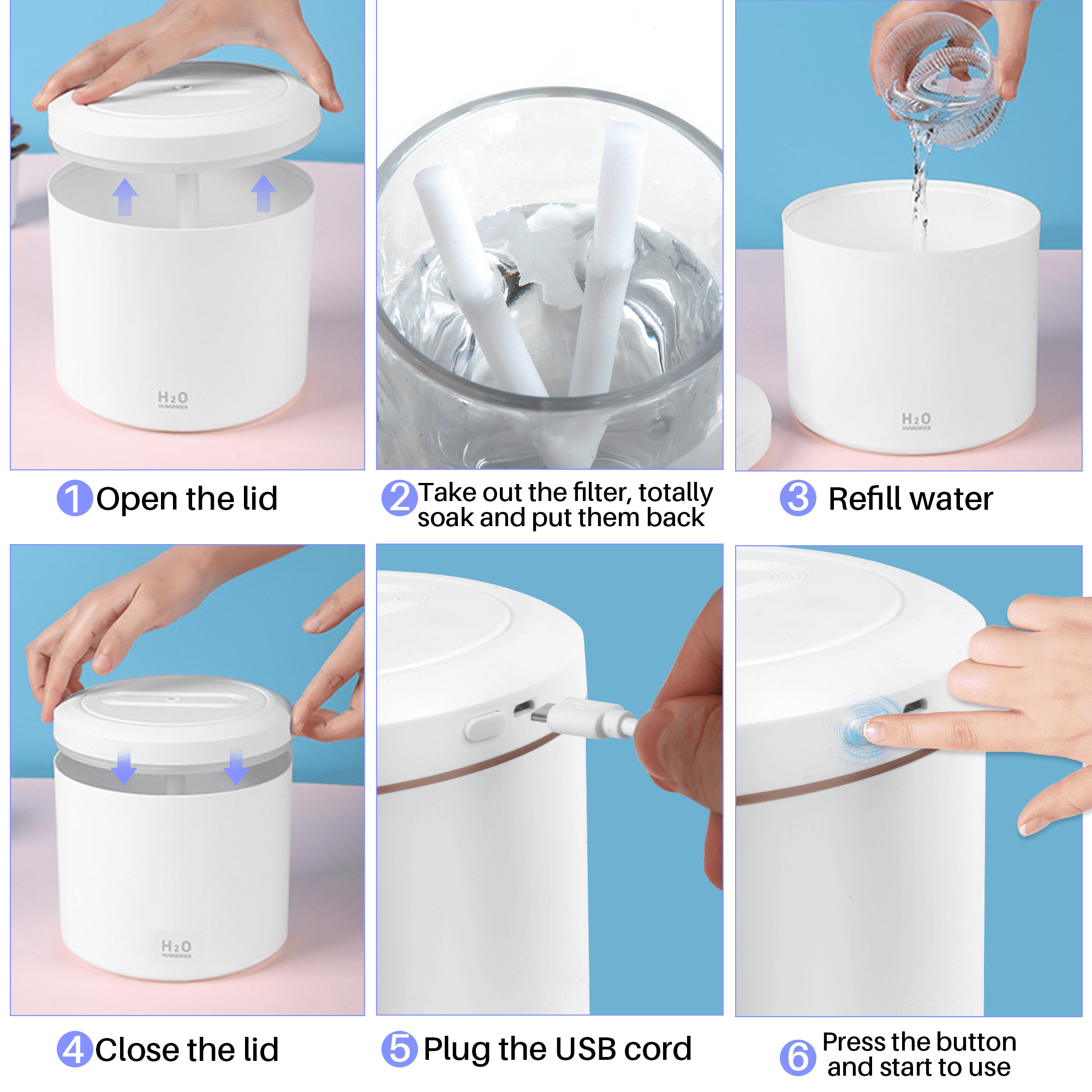 RAPOBRIX 2L Ultrasonic Cool Mist Humidifier for Room - Quiet Air Vaporizer for Baby