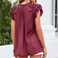 thumbnail image 4 of Blusa de manga con volantes en capas para mujer, camisa elegante con cuello en V, holgada, con cordón, para citas, 4 of 6