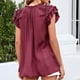 thumbnail image 4 of Blusa de manga con volantes en capas para mujer, camisa elegante con cuello en V, holgada, con cordón, para citas, 4 of 6