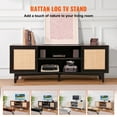 thumbnail image 2 of KFFKFF Black TV Stand for 75in Television, Bohemian Style Stand with Rattan Door, Entertainment Hub with Integrated Socket, Two-Shelf Storage Unit, Contemporary TV Cabinet for Lounge, Media Room, 2 of 9