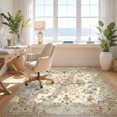thumbnail image 3 of Design&I 8'x10' Washable Area Rug Beige Yellow Vintage Distressed Border Traditional Scrolling for King Size Bedroom, Under Bed, Sleek Flatweave Pet Friendly, 3 of 7