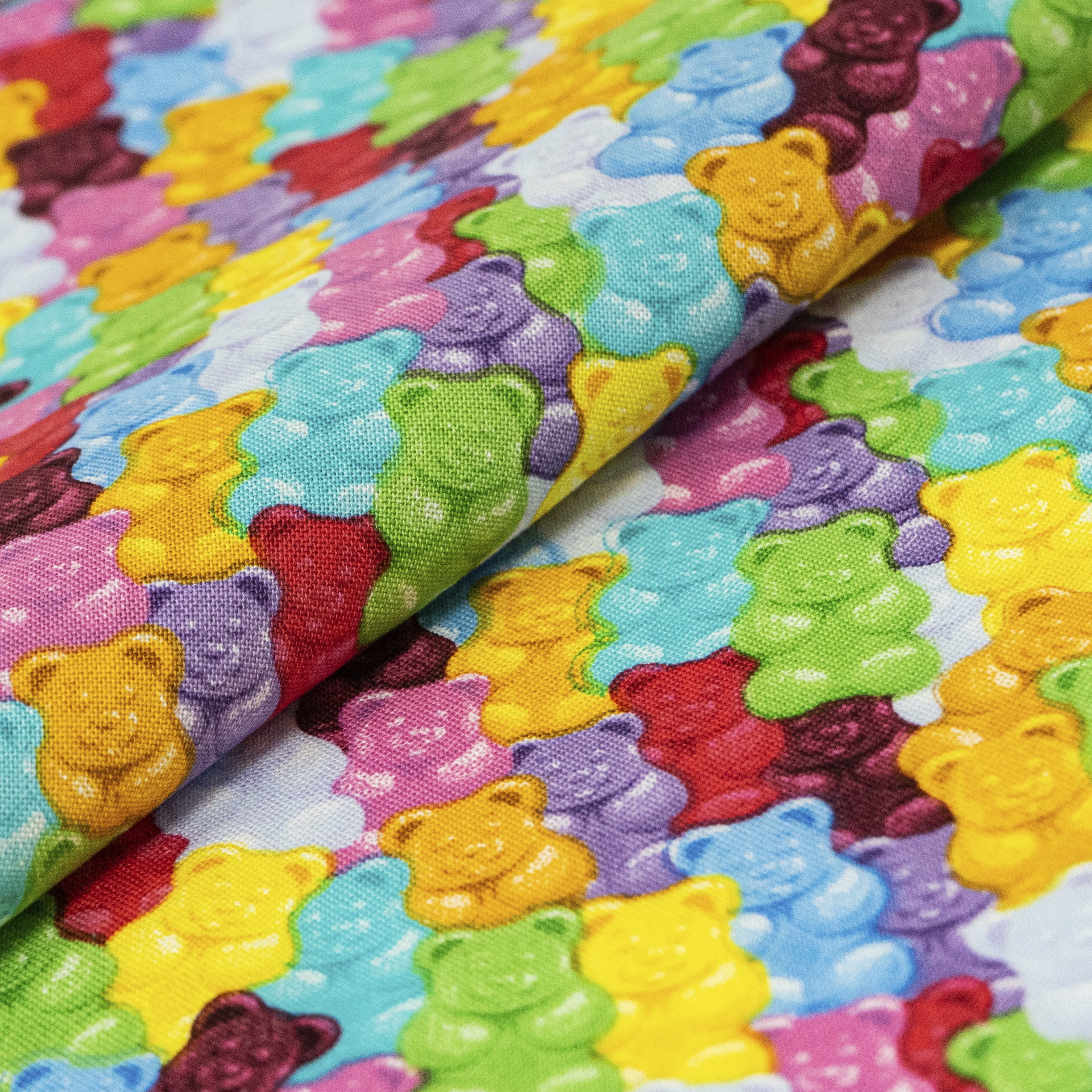 Singer Print Fabric, 100% Premium Cotton, Quilt Sewing, 44 inch, Rainbow Gummy Bears, Cut by Yard