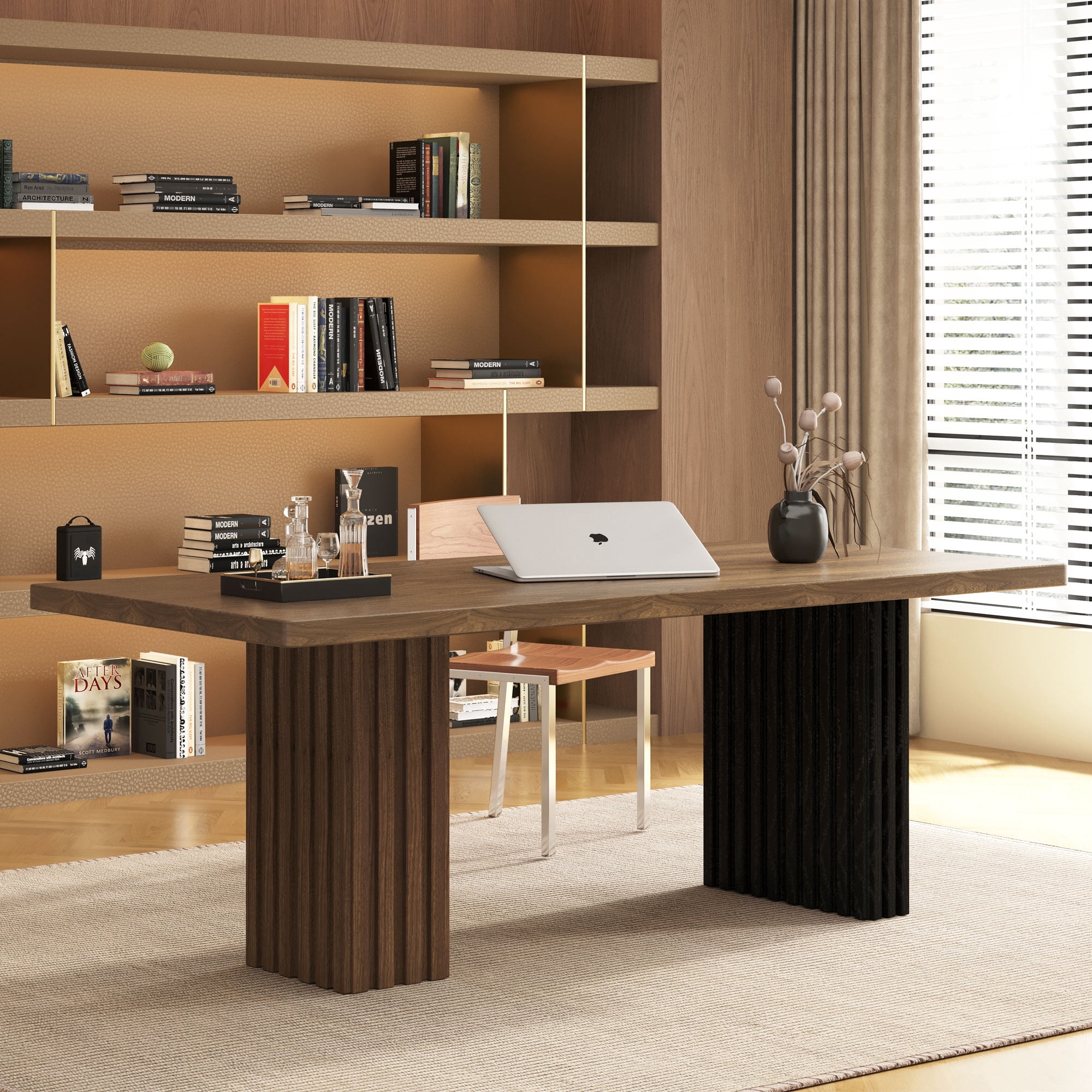 NessCarsti Mid-Century Modern Solid Wood Office Desk, Natural Walnut, 70.8-Inch