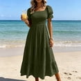 thumbnail image 4 of Atogsazn Women Square Neck Puff Sleeve Dress Smocked Tiered Maxi Dresses Flowy Ruffle A-Lined Sundress Army Green XXL Fashion, 4 of 7
