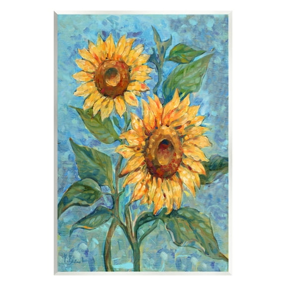 Stupell Industries Traditional Sunflowers on Blue Botanical & Floral Painting Unframed Art Print Wall Art, 10 x 15