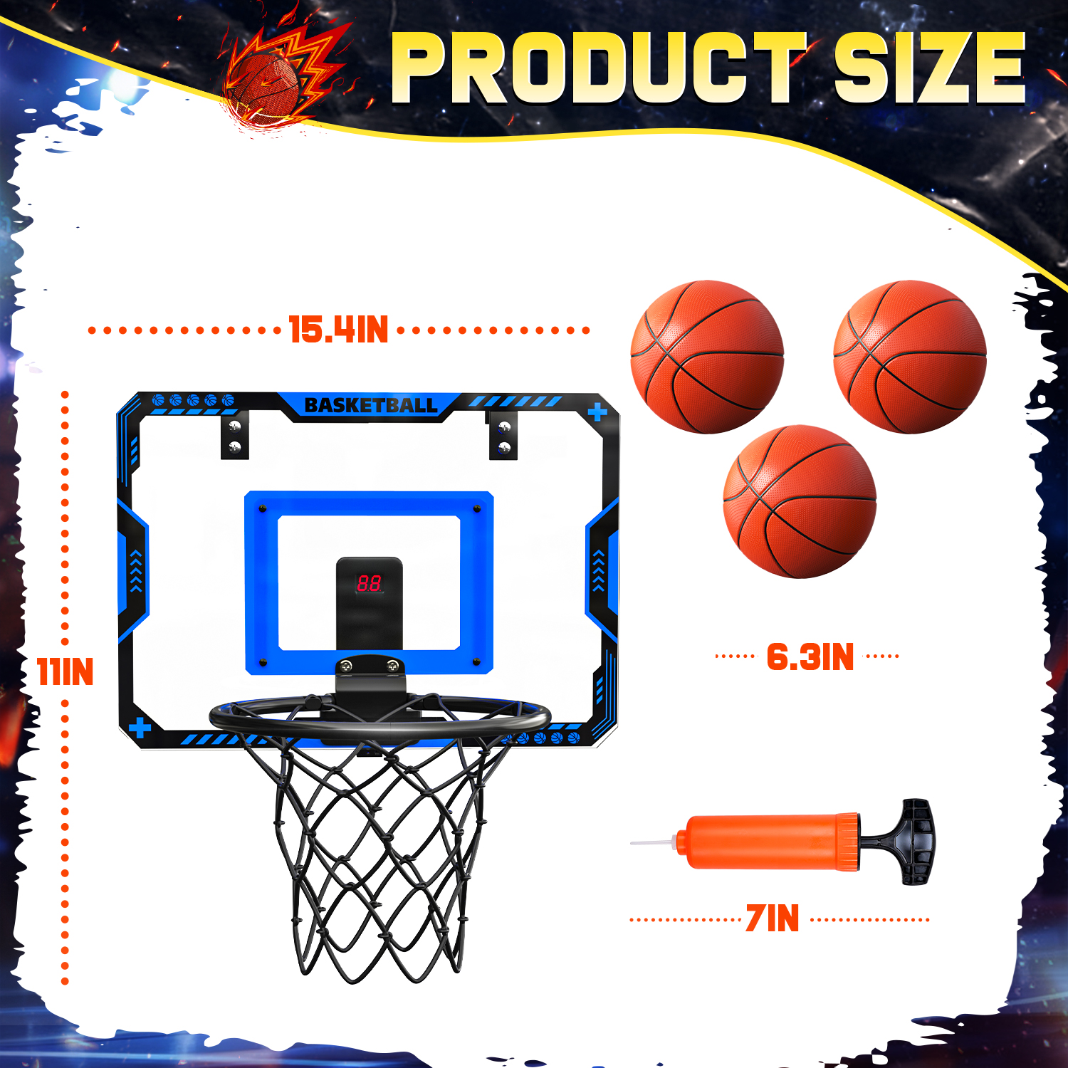 JoyStone Indoor Basketball Hoop for Kids, Mini Basketball Hoop with Electronic Scoreboard, Sounds, Over The Door Basketball Game Toys Gifts 3 Balls for Kids & Adults