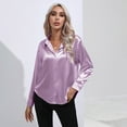 thumbnail image 6 of Baywell Women's Long Sleeve Satin Button Down Shirts Lapel Collar Office Work Blouses Shirts V Neck Casual Business Satin Silk Blouses Tops , S-2XL, 6 of 7