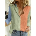 thumbnail image 2 of HOTAPEI Button Down Shirts for Women V Neck Color Block Blouses Casual Long Sleeve Shirt Tops, 2 of 4