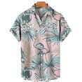 thumbnail image 3 of Camisa hawaiana con estampado 3D de flamencos de jungla tropical para hombre, blusa holgada de manga corta de verano estilo urbano de estilo Harajuku con solapa y botones, 3 of 5