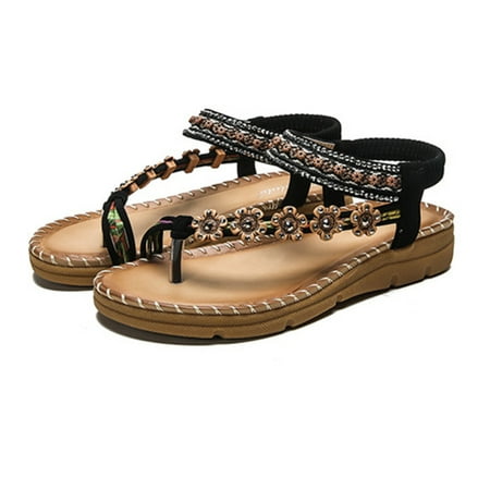 

Women Bohemia Sandals Open Toe Anti-slip Comfortable Breathable for Summer Beach Sandals Women Summer Beach Bohemia Open Toe Anti-slip Comfortable Breathable 36 Black