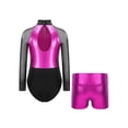 thumbnail image 2 of iiniim Kids Girls Dance Outfits Long Sleeve Shiny Rhinestones Gymnastic Leotards with Metallic Shorts Set Activewear Hot Pink 8, 2 of 7