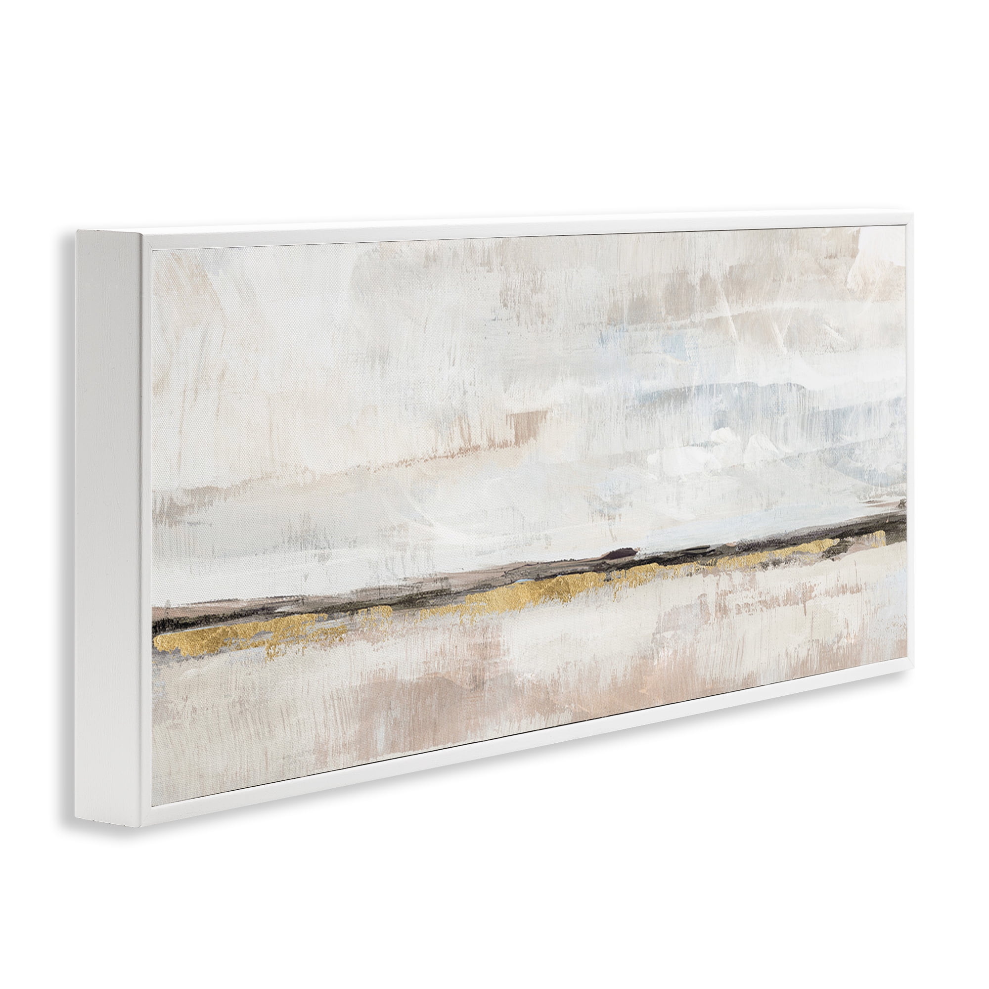 Stupell Industries Neutral Horizon Landscape Abstract Painting White Framed Art Print Wall Art, 24 x 10