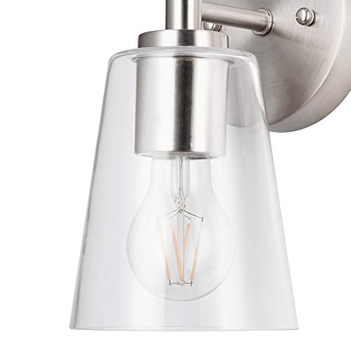 Brand – Stone & Beam Contemporary Single-Light Wall Sconce with Clear Glass Shade LED Bulb Included Brushed Nickel 9.25H