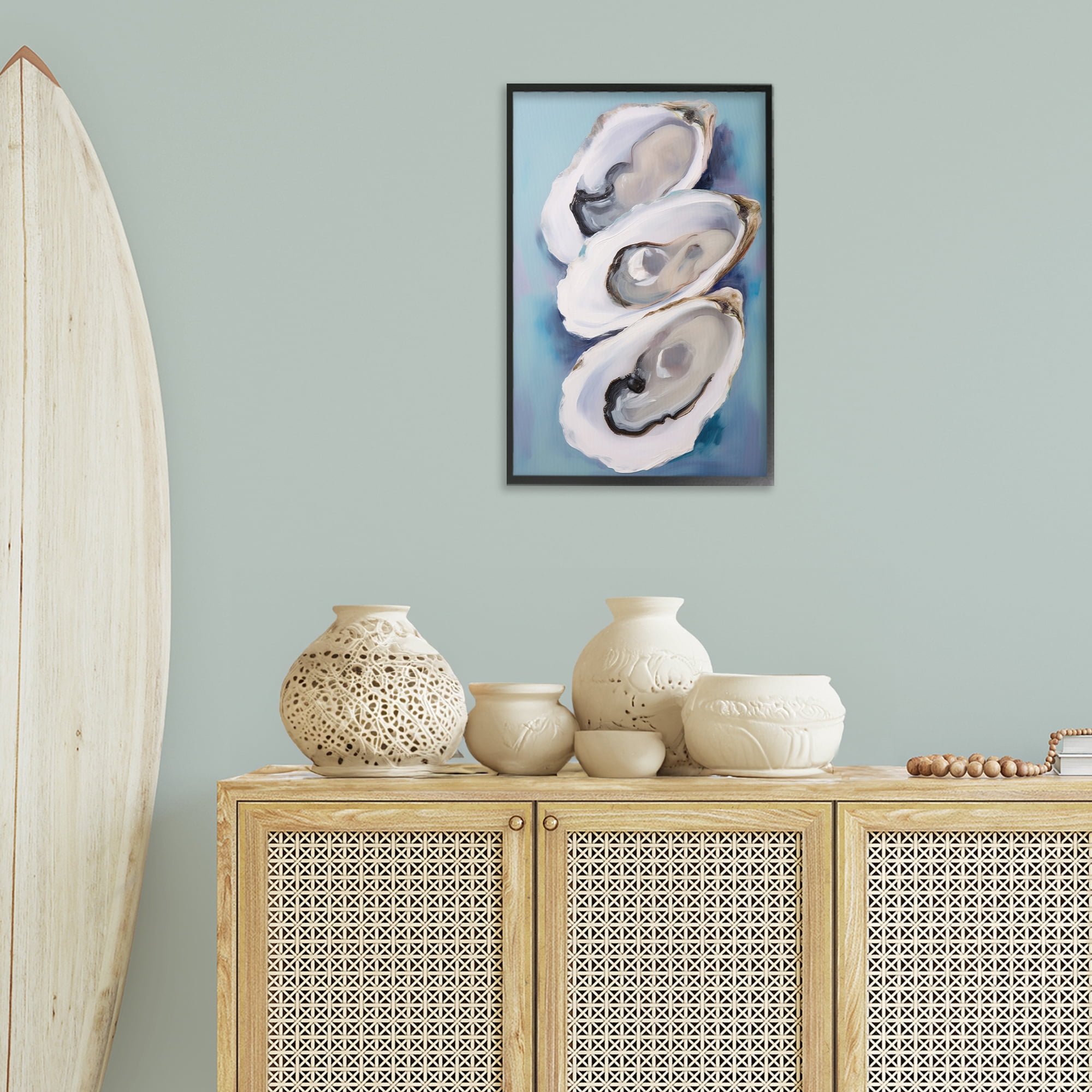 Stupell Industries Three Oyster Shells Animals & Insects Painting Black Framed Art Print Wall Art, 16 x 24