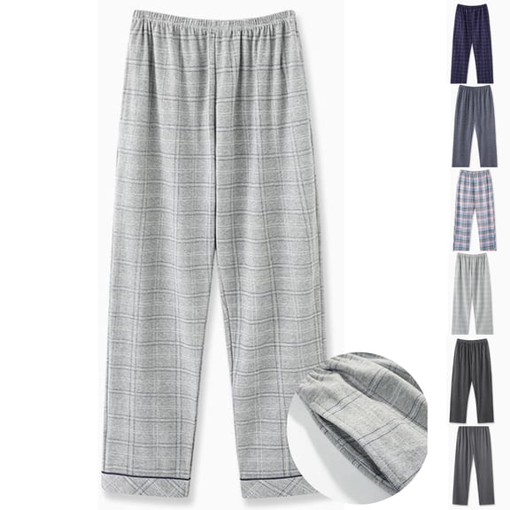 Zenithor Mens Cotton Plaid Elastic Waist Pajama Pants Straight-Fit Night Lounge Trousers Soft Pants for Weekend Relaxing or Sleeping,M-4XL Gray