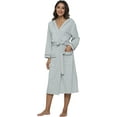 thumbnail image 5 of HEARTNICE Hooded Robe for Women, Soft Kimono Spa Knit Long Bathrobe Lightweight Blended Cotton Loungewear with 3/4 Sleeve, (Grey Mel. Hooded,L), 5 of 7