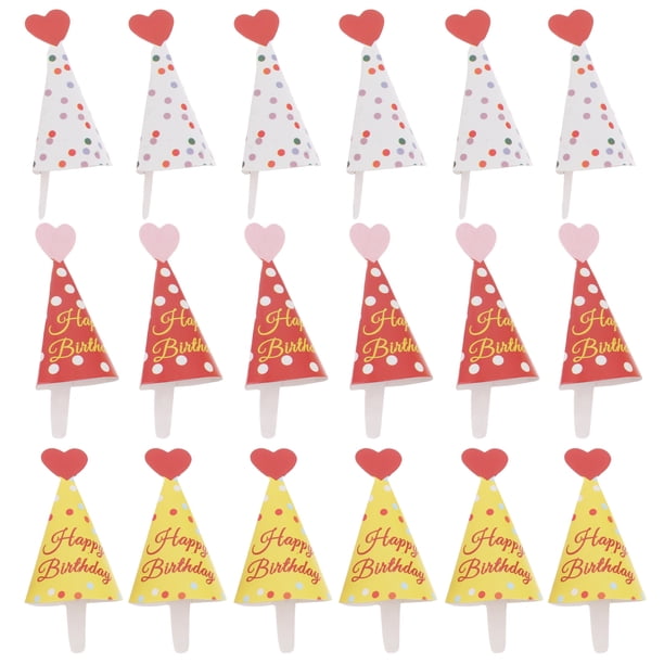 GOOHOCHY 45pcs Pastel Decoraciones Papel Cumpleaños Sombrero Forma Cake Toppers Adornos de Torta