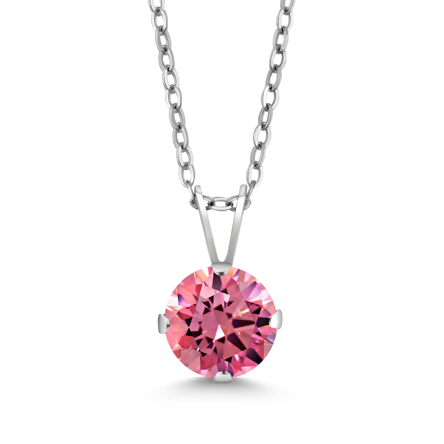 Gem Stone King 925 Sterling Silver Solitaire Pendant Set with Round Fancy Pink Zirconia