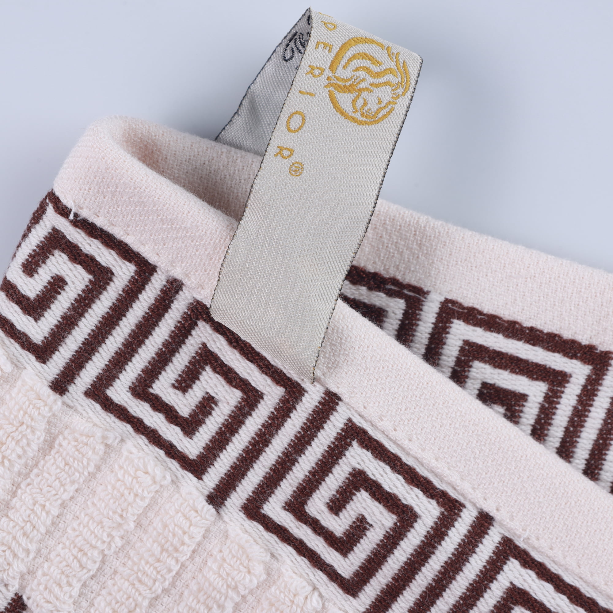 BNM Cotton Greek Scroll 6 Piece Towel Set, Ivory/Chocolate