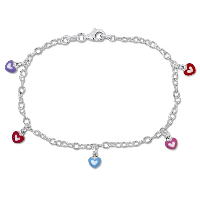 Miabella Bracelet en Émail Multicolore avec Breloque Cœur en Argent Sterling