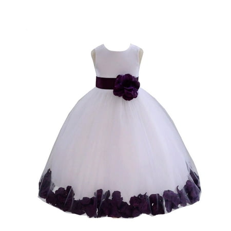 Ekidsbridal Satin White Plum Tulle Petal Christmas Party Bridesmaid Recital Easter Holiday Wedding Pageant Communion Princess Birthday Clothing Baptism 302S size 6-9 month Flower Girl Dress