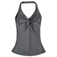 thumbnail image 6 of TrendOFT V Neck Tank Tops for Women Dressy Twist Front Halter Top Summer Sleeveless Crop Backless Blouses Grey S, 6 of 6