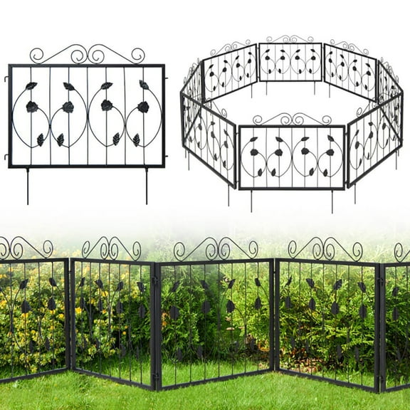Yardi Yarda Decorative Garden Fence with 8 Panels Animal Barrier, Garden Fence, Black