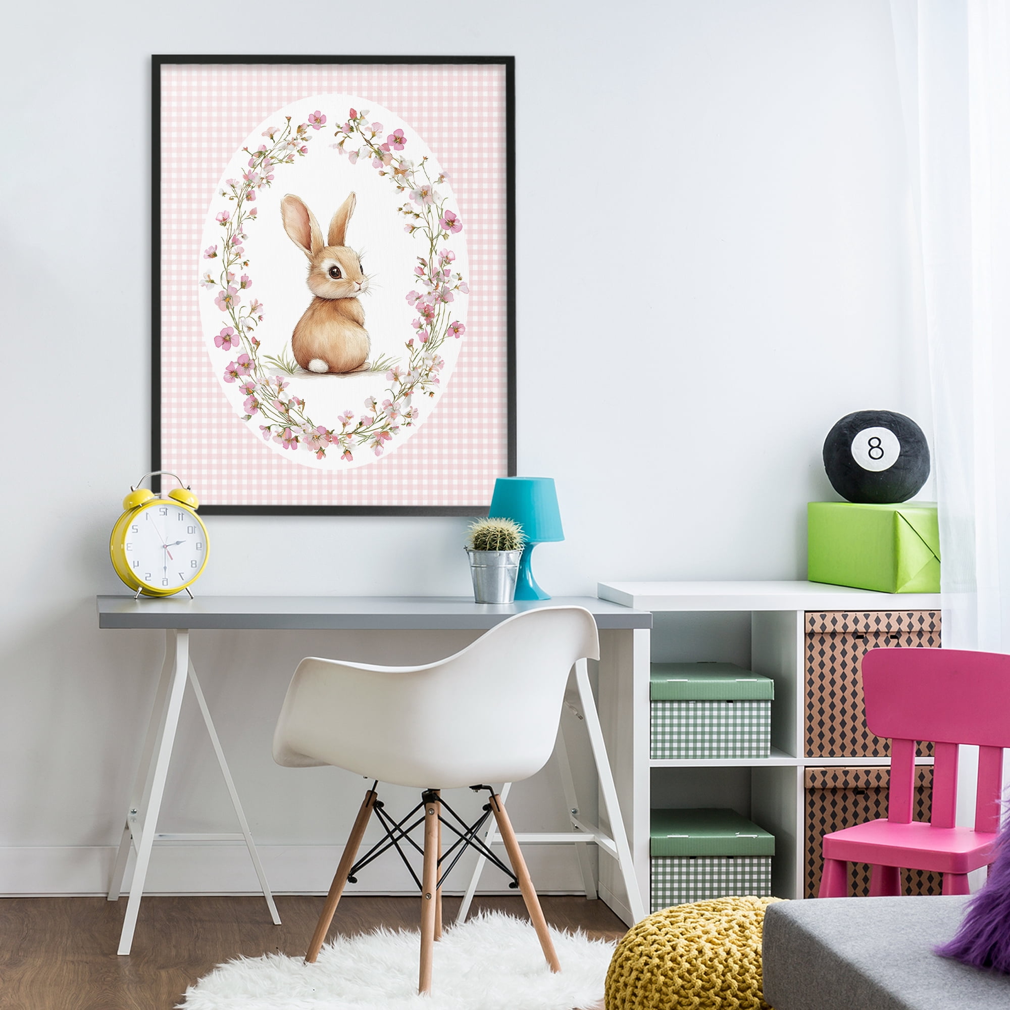 Stupell Industries Spring Gingham Rabbit Black Framed Giclee Art, design by Christine Simpson Art