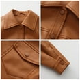 thumbnail image 4 of Womens Jackets Fall Solid Long Sleeve Button Lapel Cropped Leather With Pocket Moto Biker Slim Winter Outfits, 4 of 4
