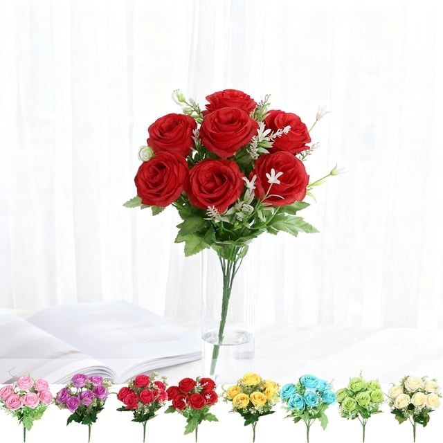 Rosa Artificial De Plástico Ramo artificial de 6 cabezas de flores de seda para decoración de bodas, fiestas y hogar, 15 x 10 x 30 cm, color beige (1 unidad) Rkxzt