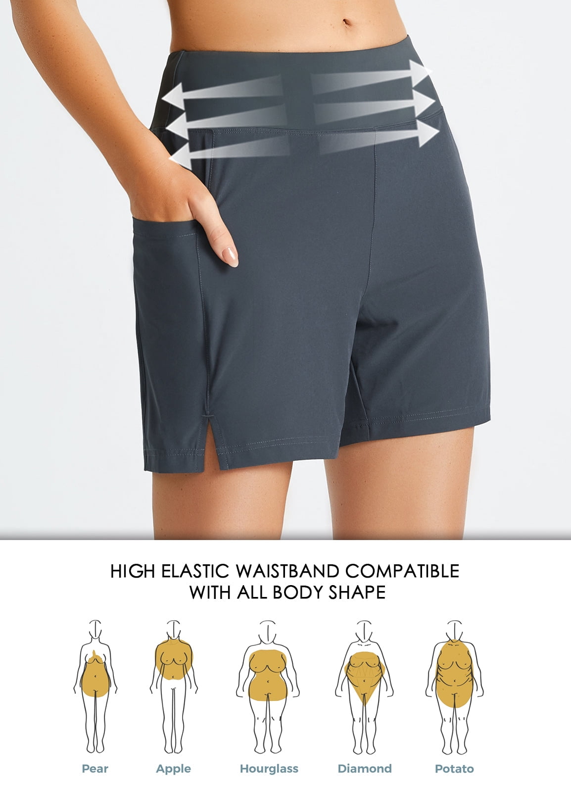 BALEAF Women's 5" Swim Shorts Trunks Quick Dry High Waisted Swimming Board Shorts Tummy Control Swim Bottom with Pockets Dark Grey 3XL