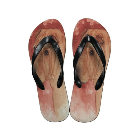 Chinese Thong Sandals - KuzmarK Flip Flop Thong Sandals Unisex - Chinese Shar-Pei Fawn Horsecoat Head Study Art by Denise Every