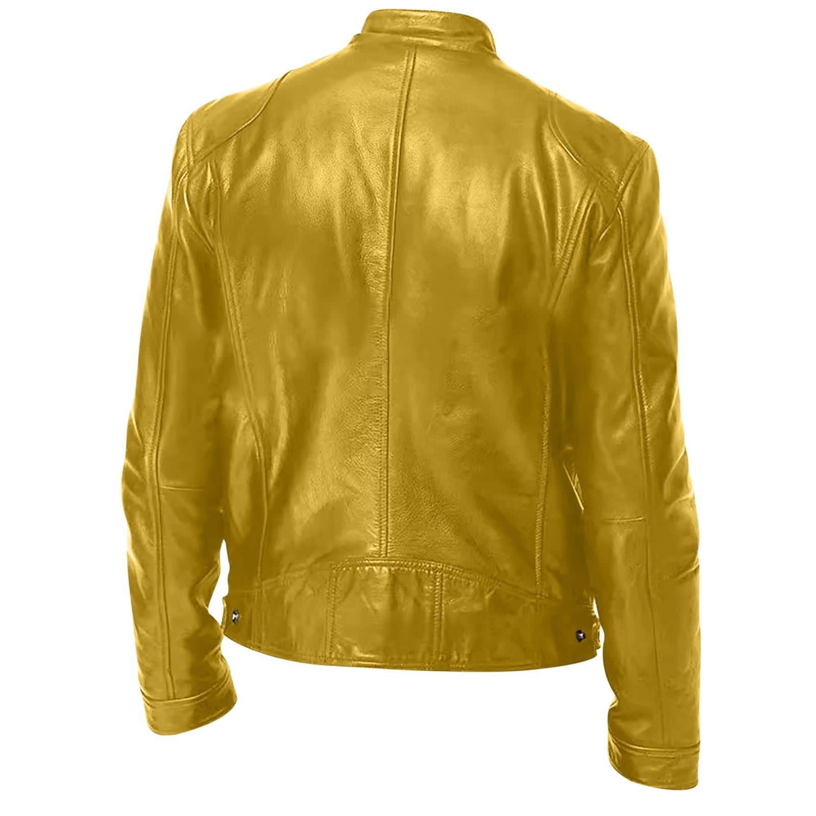 Dolkfu Faux Leather Men Jacket Band Collar Yellow Casual Bomber Jacket Motocycle Zipper Outerwear Mens Outerwear 5XL