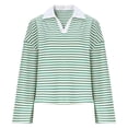 thumbnail image 4 of YueHuiYing Women's 2 Piece Sets Striped Long Sleeve Collared Tops Shirt Wide Leg Pants Matching Set, 4 of 9