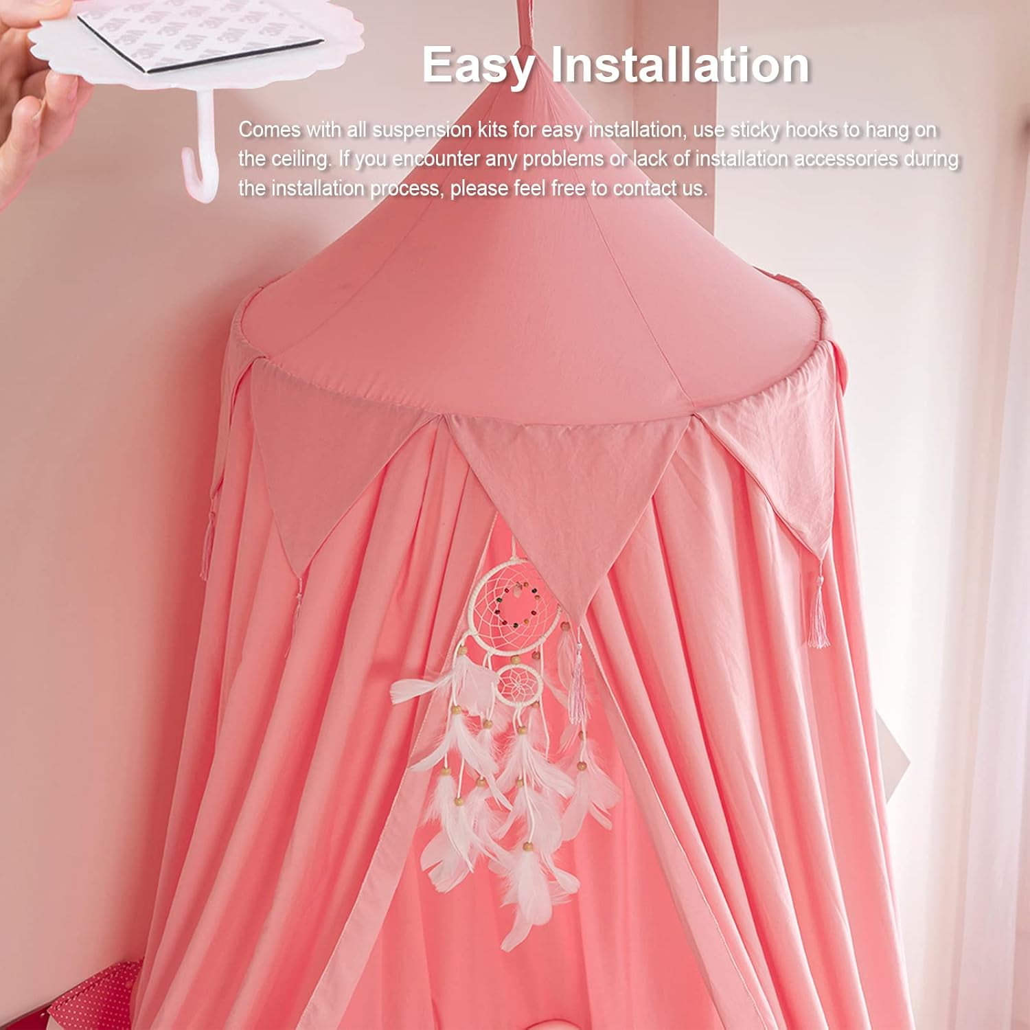 CAILDANL Bed Canopy for Kids, Girls Bed Curtain Bed Room Decor Hanging House Castle Reading Nook Dreamy Canopy(Brown Pink)
