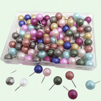 100PCS Multi-Color Pearl Push Pins Plastic Round Head Thumb Tacks with Case for Map Bulletin Board Cork Board Calendar Photo Wall Office (Diameter: 10mm)