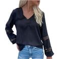 thumbnail image 2 of JSKUMAR Ladies Elegant Blouses Long Sleeve V Neck Dressy Tops Lace Patchwork Hollow Out Casual Loose Shirts Comfort Pullovers Black,M, 2 of 6