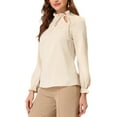 thumbnail image 4 of INSPIRE CHIC Women's Elegant Long Sleeve Blouse Ruffle Tie Neck Business Work Top XS Apricot, 4 of 7
