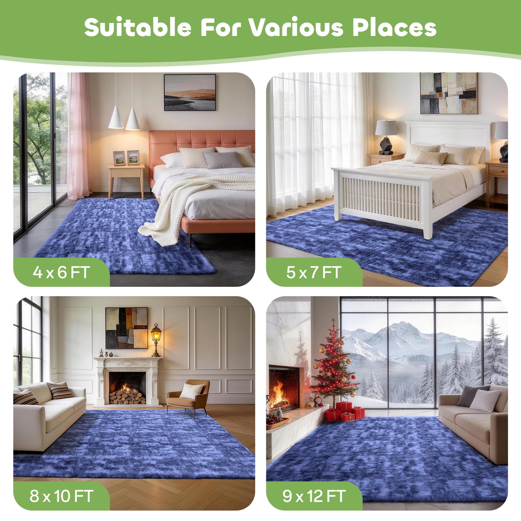 Cozydesg 9ftx12ft Large Area Rugs,Shag Fluffy Rugs for Living Room Bedroom, Modern Indoor Floor Rugs Soft Carpet Home Decro,Navy Blue